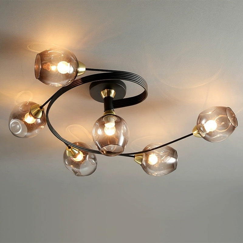 Aurelia Glass Flush Mount Ceiling Light in Black and Gold for Dining Room