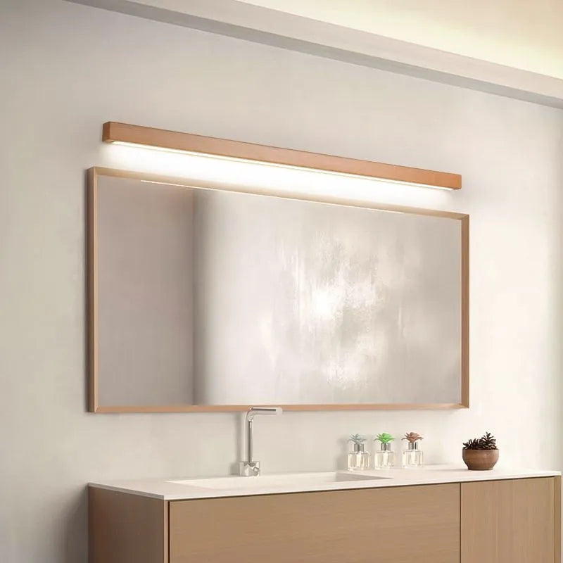 Liora Linear Mirror Vanity Wall Lamp With Wood Front