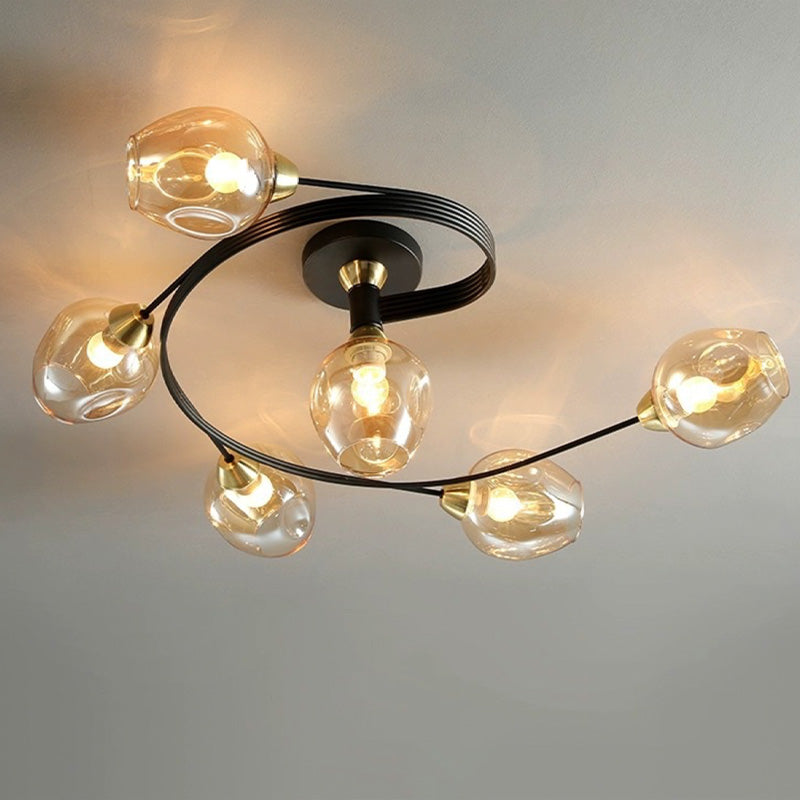 Aurelia Glass Flush Mount Ceiling Light in Black and Gold for Dining Room