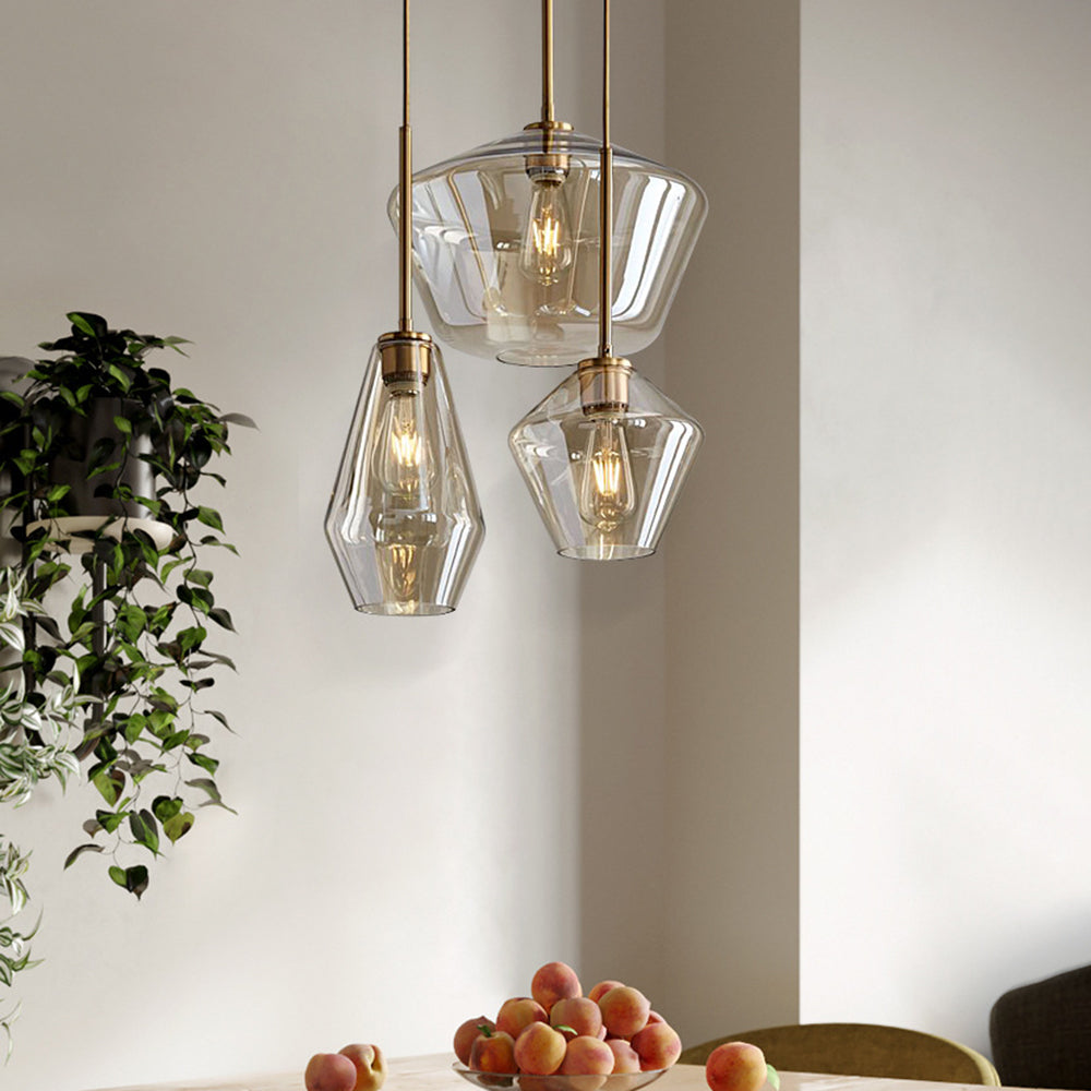 Astra Diamond Glass Pendant Light In Clear Or Amber