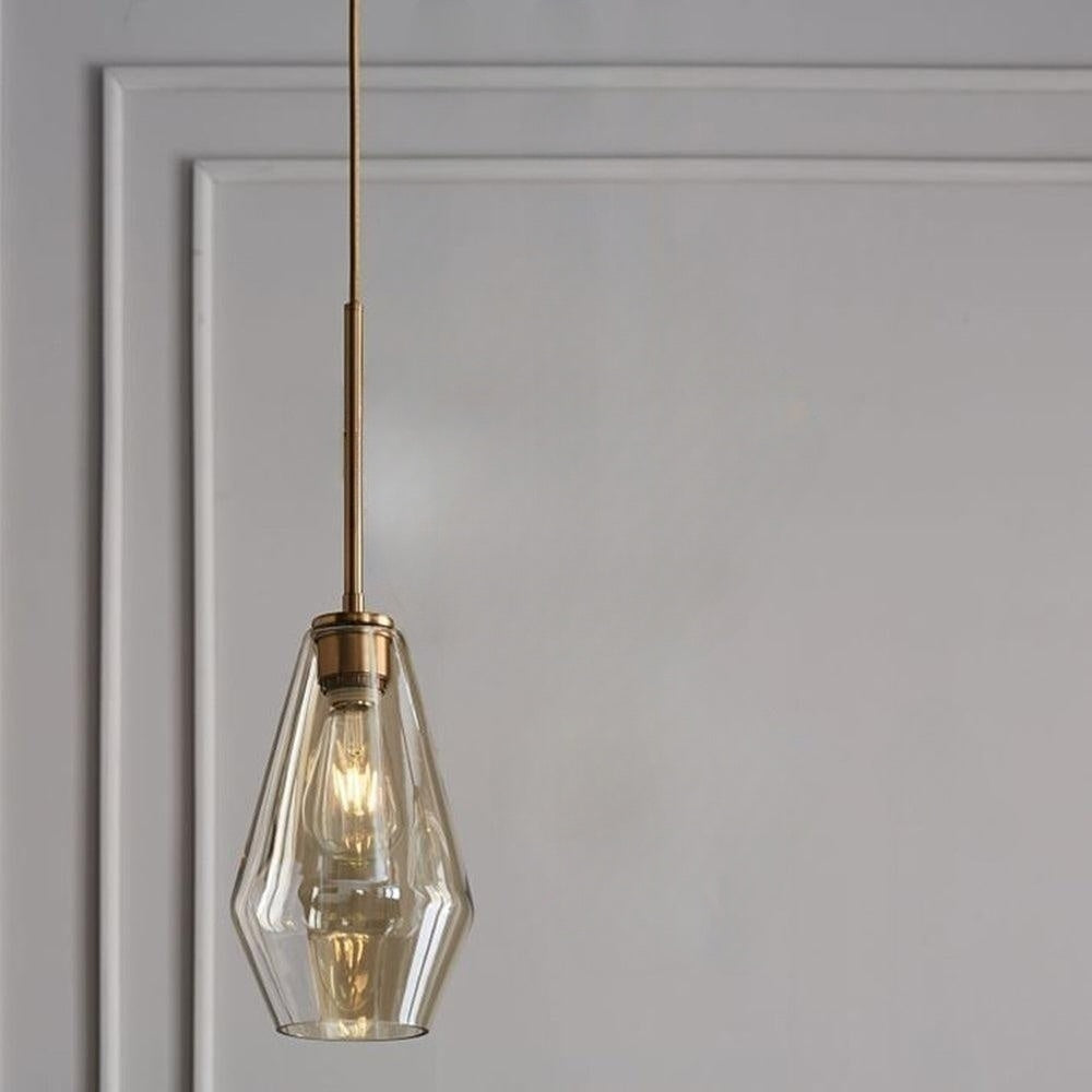Astra Diamond Glass Pendant Light In Clear Or Amber
