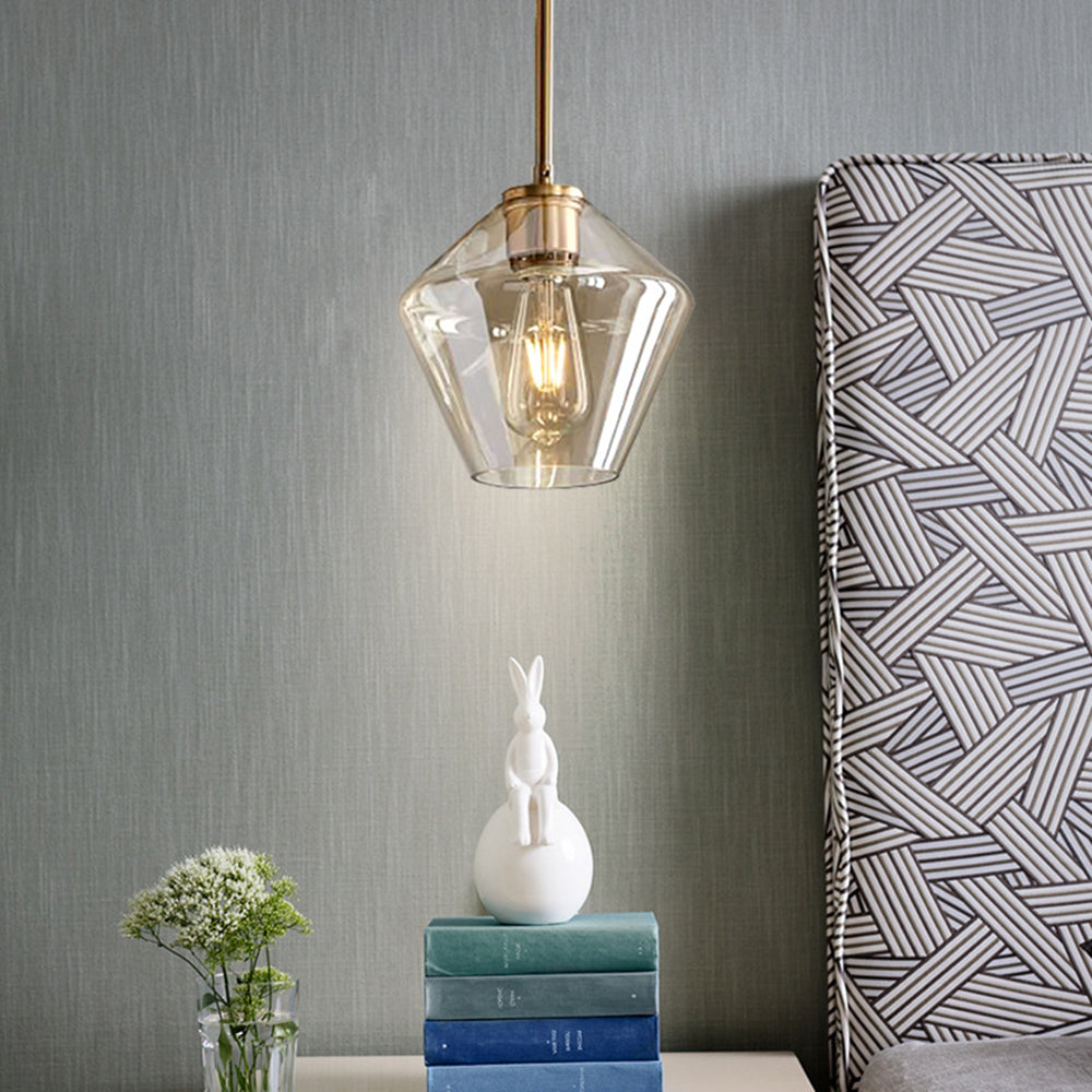 Astra Diamond Glass Pendant Light In Clear Or Amber