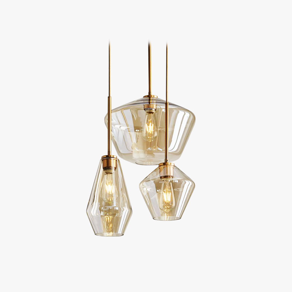 Astra Diamond Glass Pendant Light In Clear Or Amber