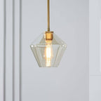 Astra Diamond Glass Pendant Light In Clear Or Amber