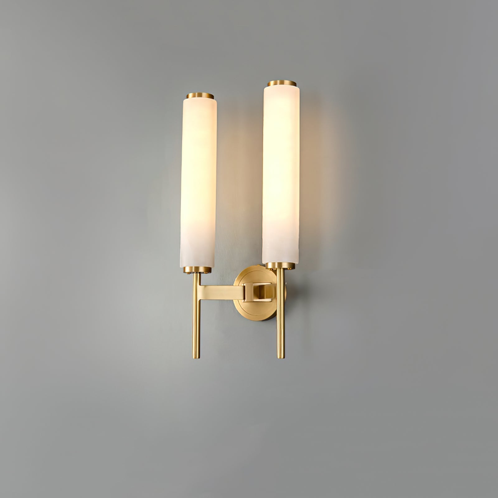 Aurelia Art Deco Alabaster Wall Lamp With Round Backplate And Brass Finish