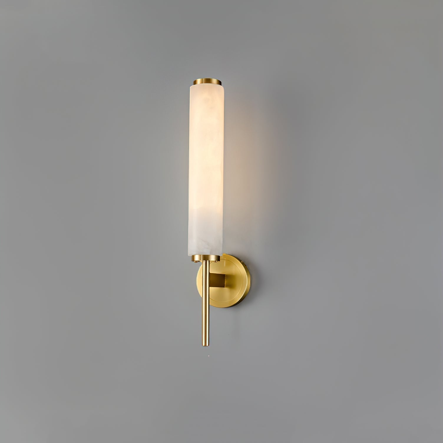 Aurelia Art Deco Alabaster Wall Lamp With Round Backplate And Brass Finish