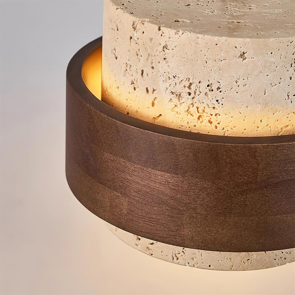 Sylora Travertine Pendant Light With Walnut Wood Band