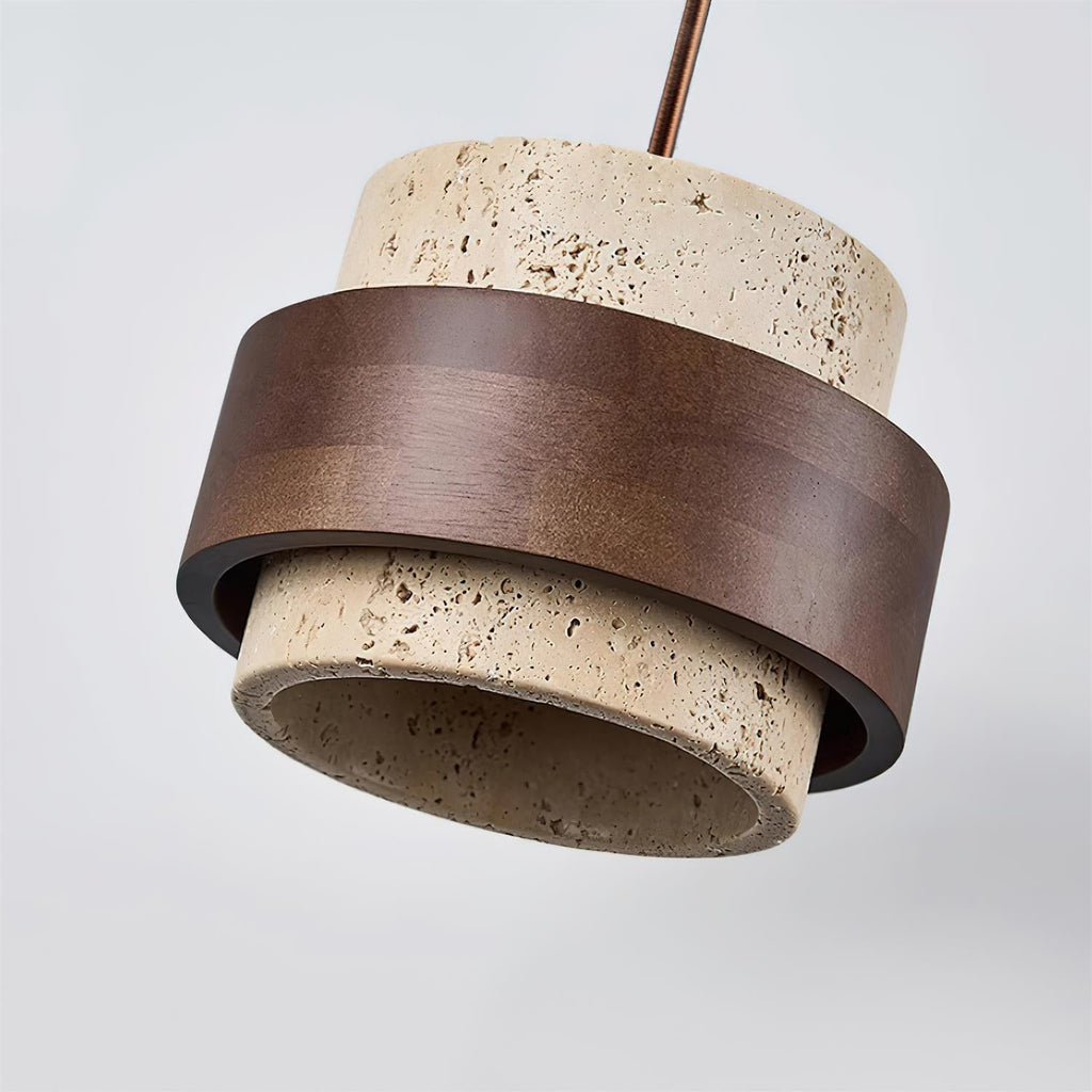 Sylora Travertine Pendant Light With Walnut Wood Band