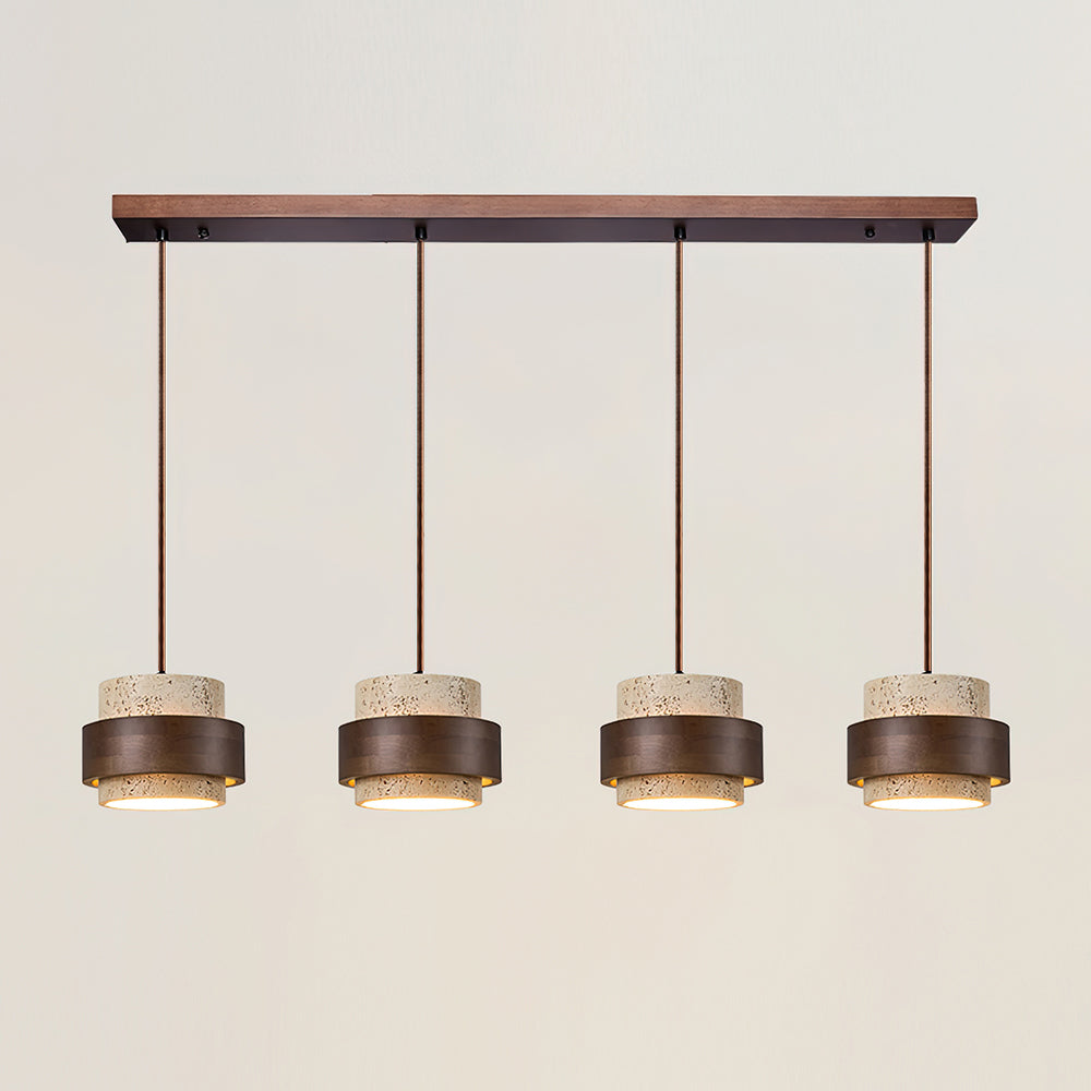 Sylora Travertine Pendant Light With Walnut Wood Band