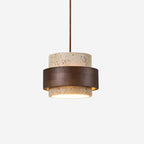 Sylora Travertine Pendant Light With Walnut Wood Band