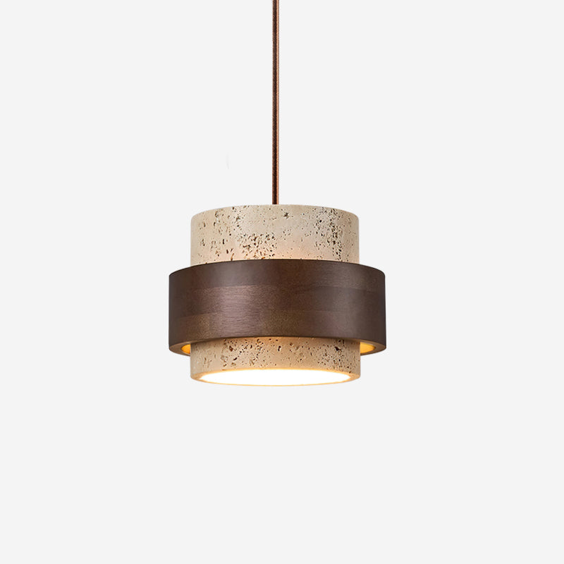 Sylora Travertine Pendant Light With Walnut Wood Band