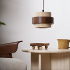 Sylora Travertine Pendant Light With Walnut Wood Band