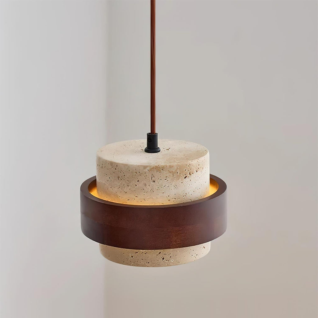 Sylora Travertine Pendant Light With Walnut Wood Band