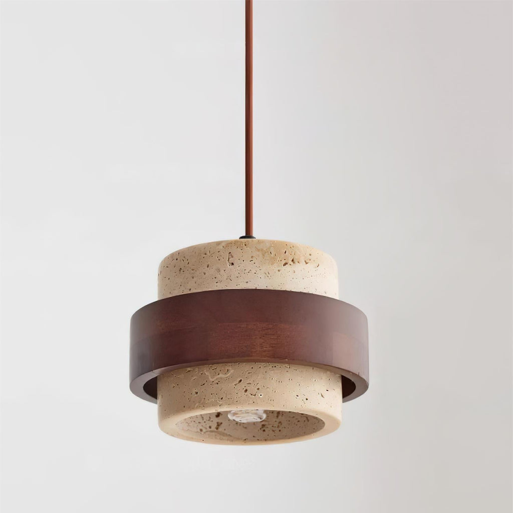 Sylora Travertine Pendant Light With Walnut Wood Band