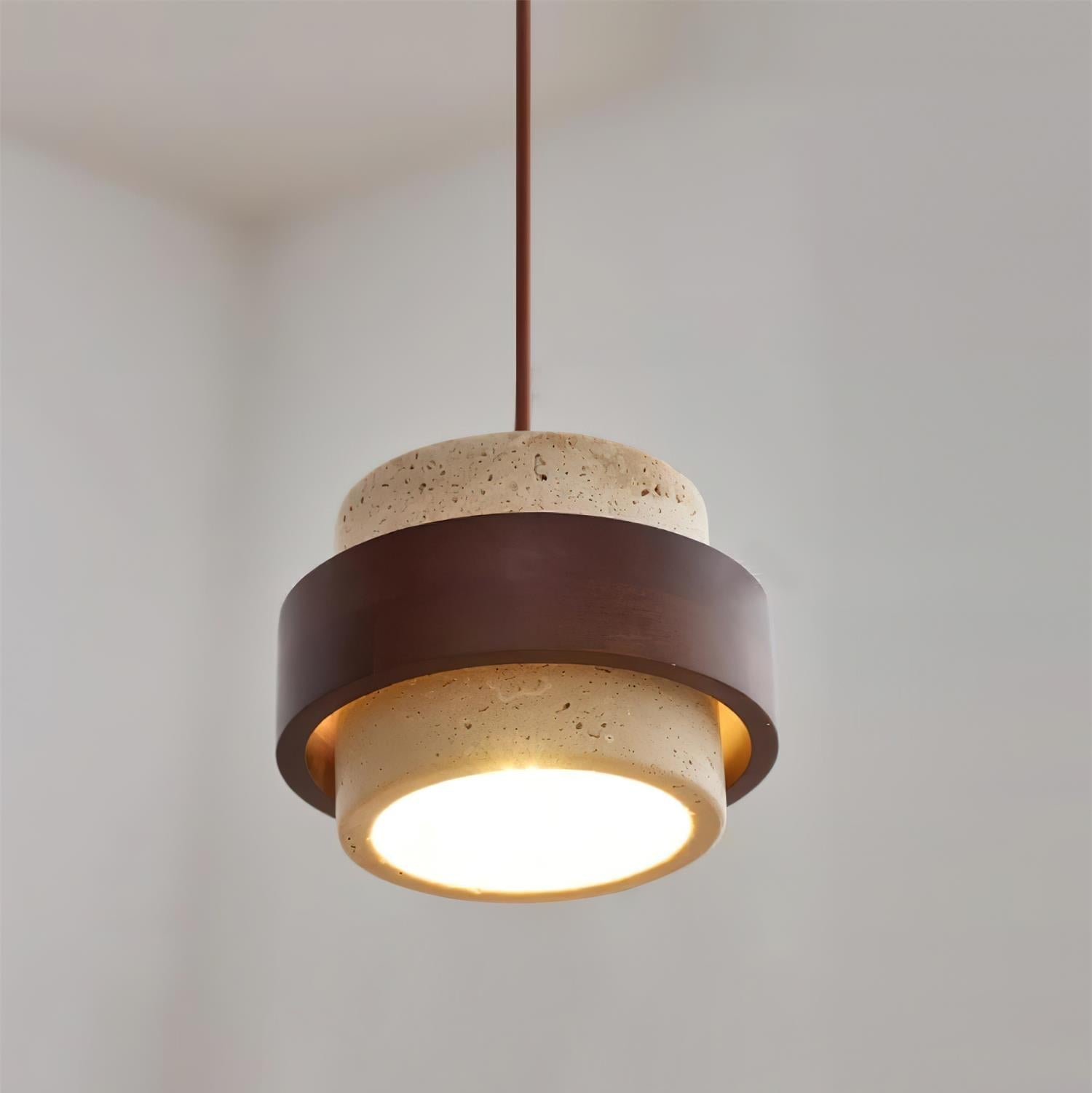 Sylora Travertine Pendant Light With Walnut Wood Band