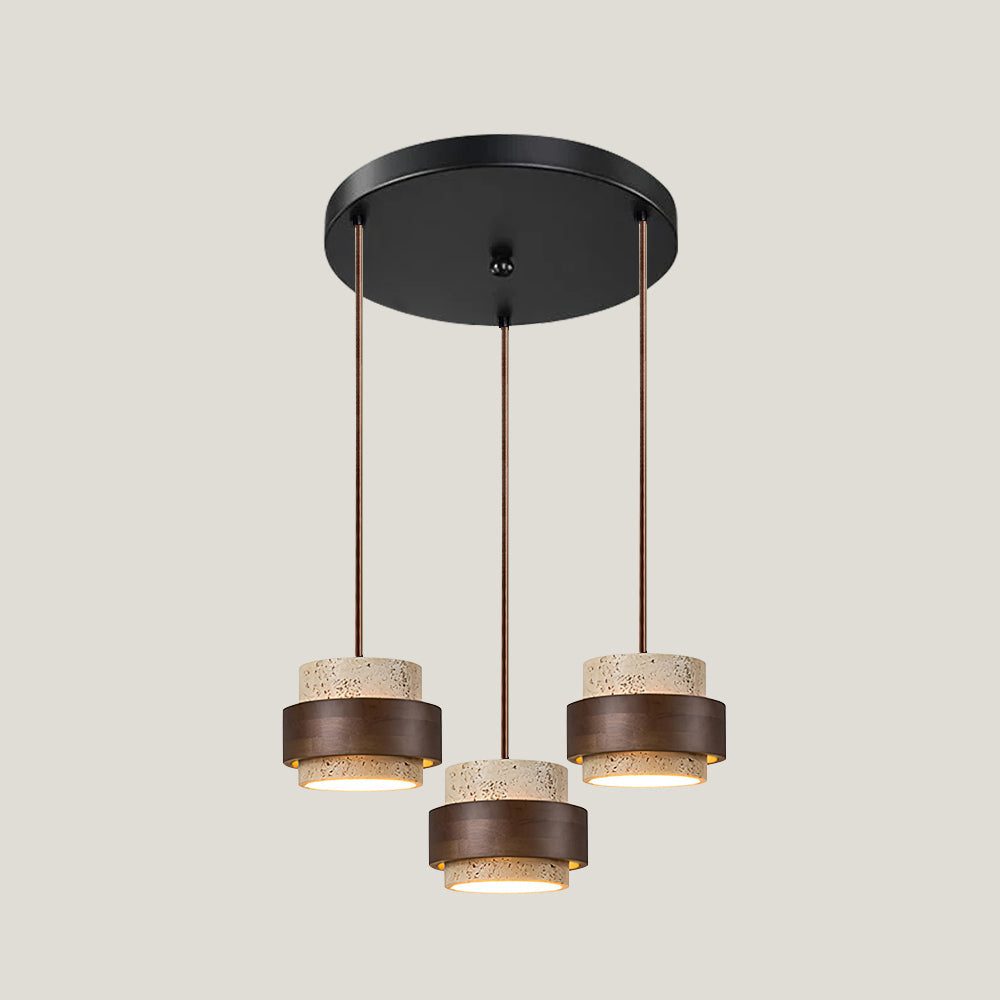 Sylora Travertine Pendant Light With Walnut Wood Band
