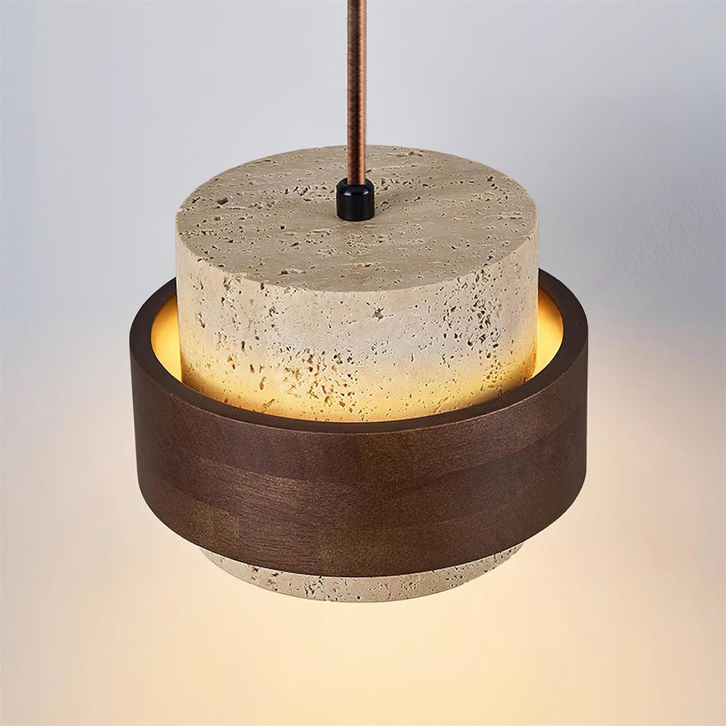 Sylora Travertine Pendant Light With Walnut Wood Band