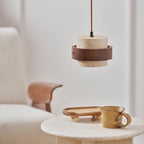Sylora Travertine Pendant Light With Walnut Wood Band
