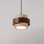 Sylora Travertine Pendant Light With Walnut Wood Band