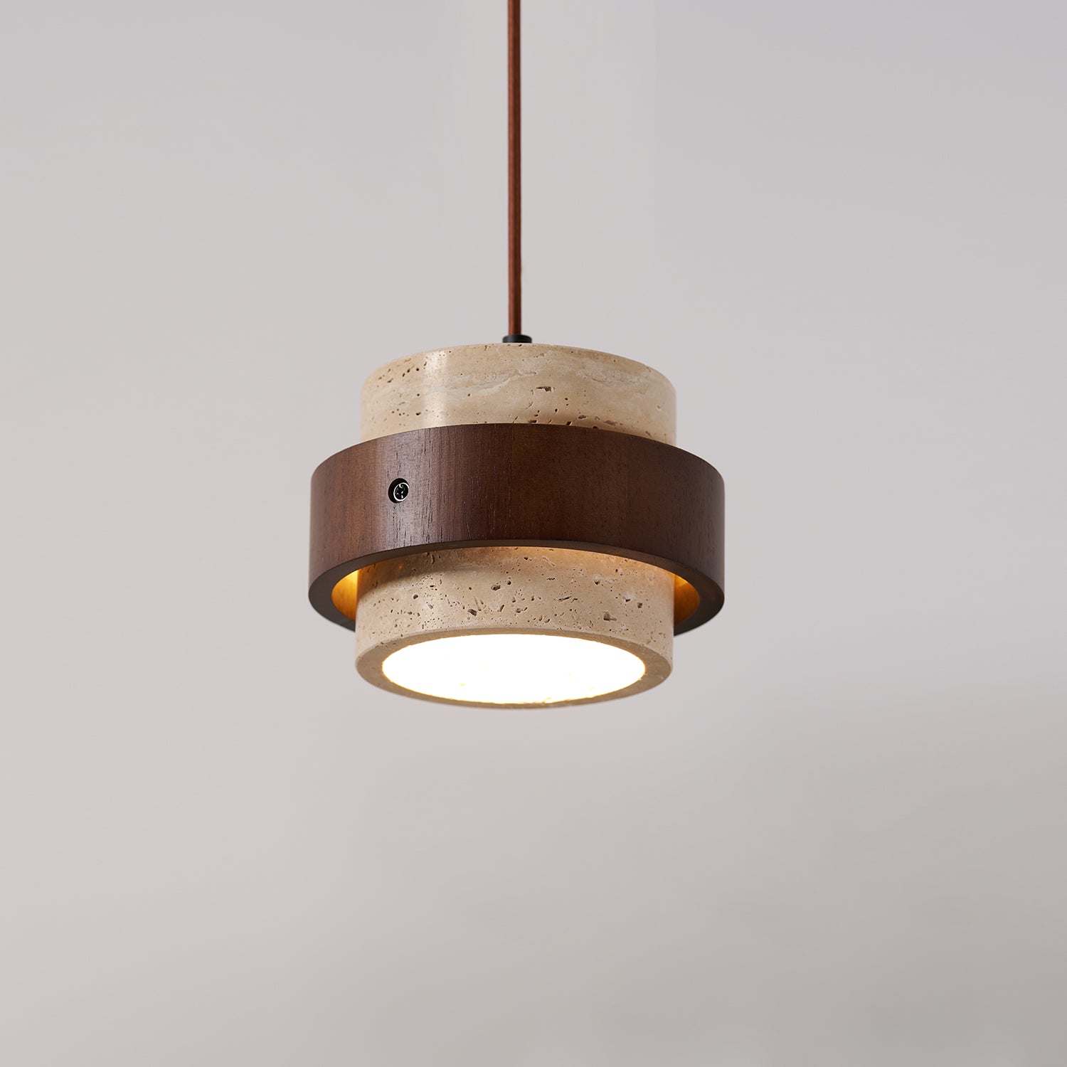 Sylora Travertine Pendant Light With Walnut Wood Band