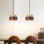 Sylora Travertine Pendant Light With Walnut Wood Band