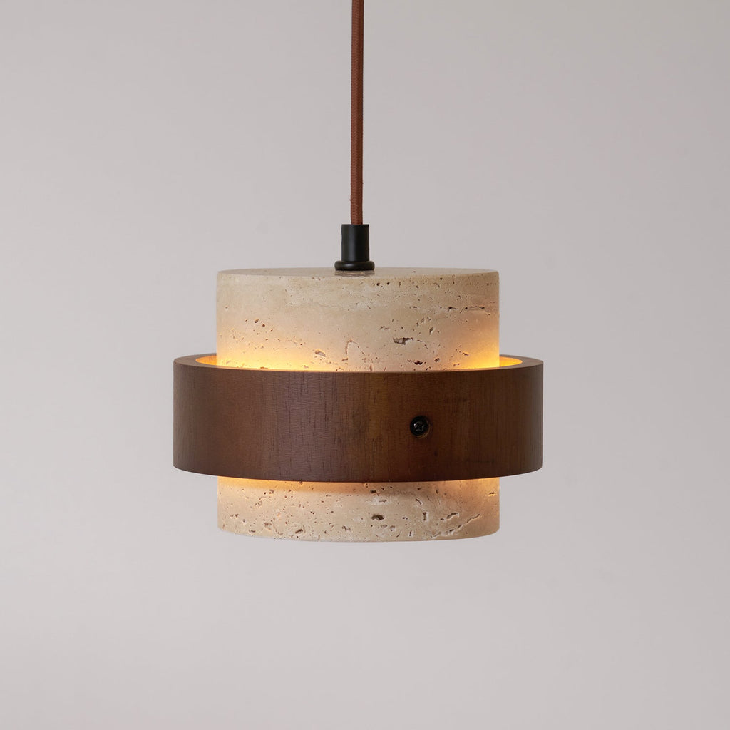 Sylora Travertine Pendant Light With Walnut Wood Band