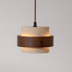 Sylora Travertine Pendant Light With Walnut Wood Band