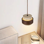 Sylora Travertine Pendant Light With Walnut Wood Band