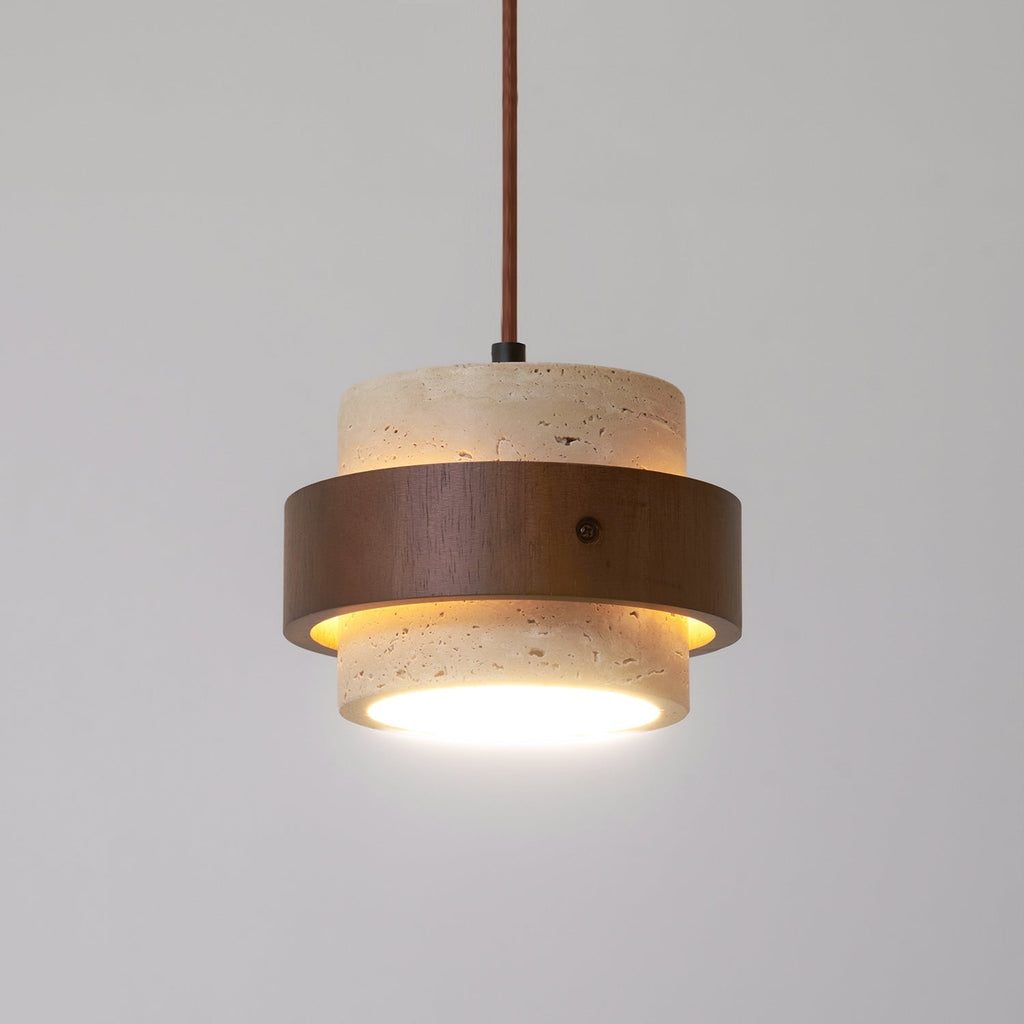Sylora Travertine Pendant Light With Walnut Wood Band