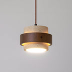 Sylora Travertine Pendant Light With Walnut Wood Band