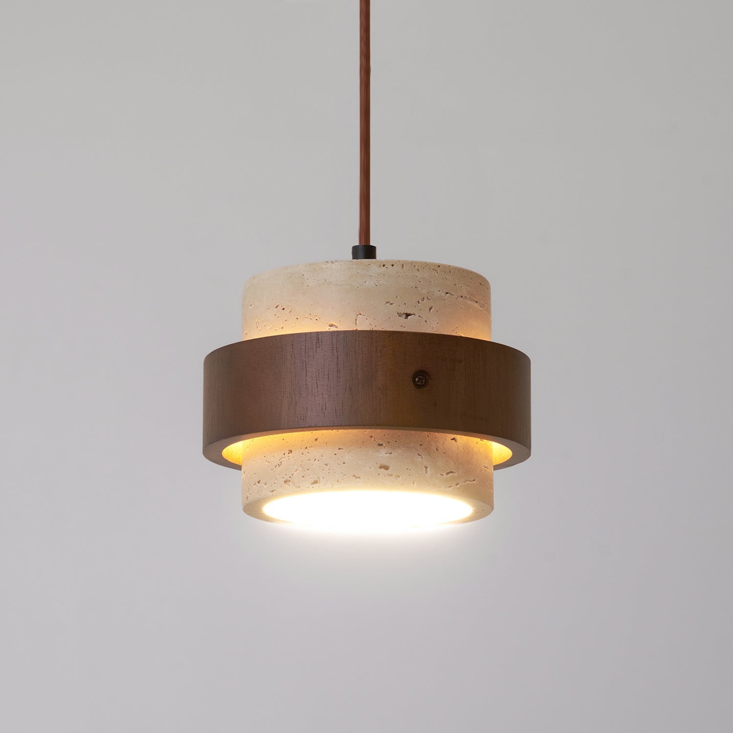 Sylora Travertine Pendant Light With Walnut Wood Band