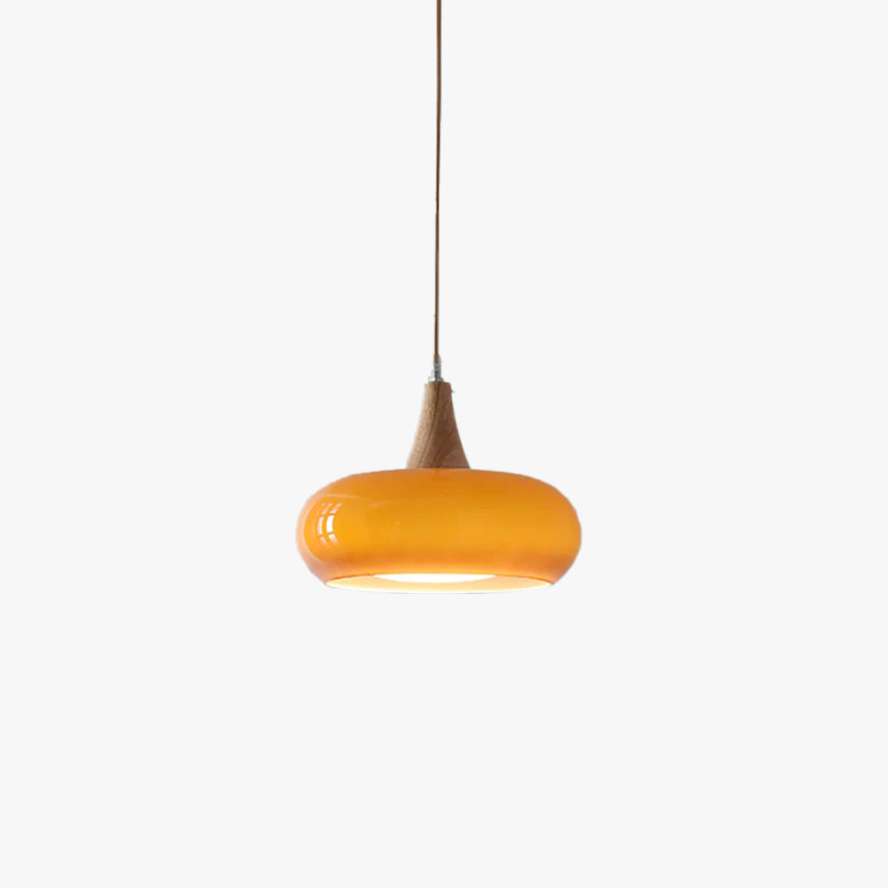 LumaWood Amber Glass Wood Pendant Light With Sleek Metal Detail
