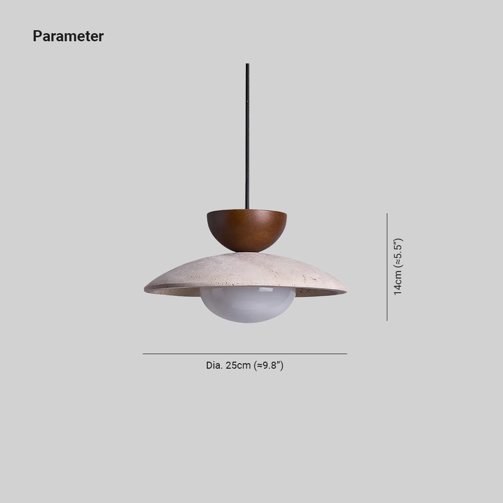 Nymera Travertine Pendant Light With Wood Accents For Dining Rooms And Entryways