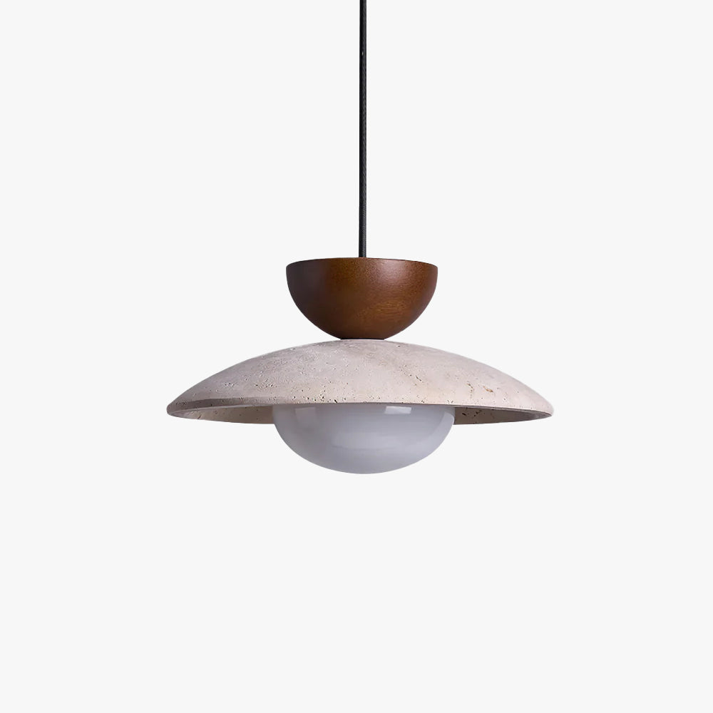 Nymera Travertine Pendant Light With Wood Accents For Dining Rooms And Entryways