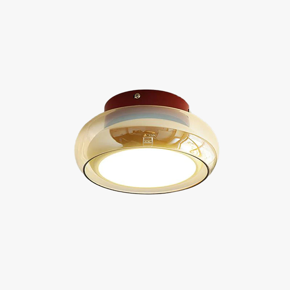 Aurelia Cognac Glass Flush Mount Ceiling Light With Cherry Red Band