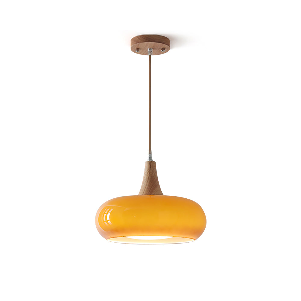 LumaWood Amber Glass Wood Pendant Light With Sleek Metal Detail