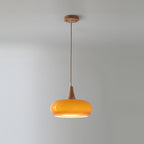 LumaWood Amber Glass Wood Pendant Light With Sleek Metal Detail