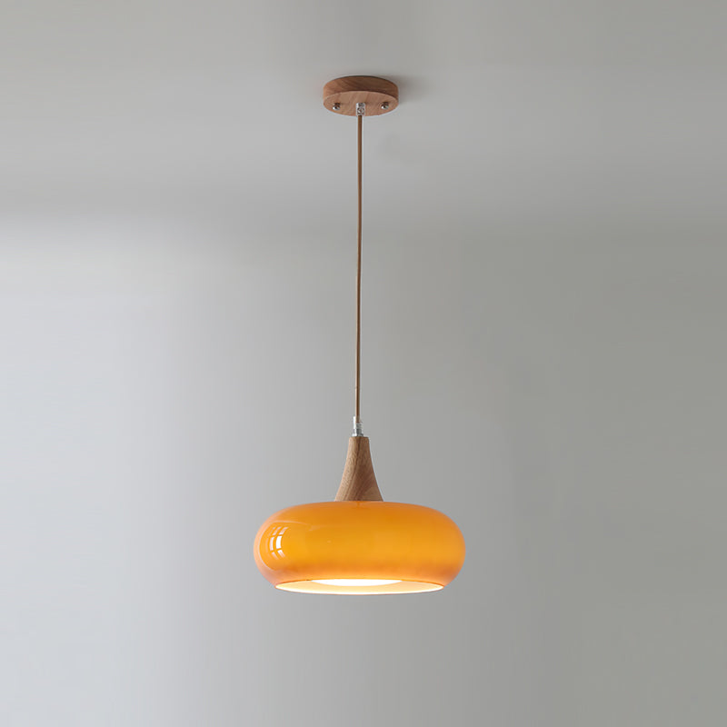 LumaWood Amber Glass Wood Pendant Light With Sleek Metal Detail