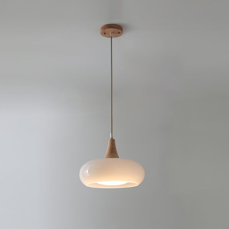 LumaWood Amber Glass Wood Pendant Light With Sleek Metal Detail
