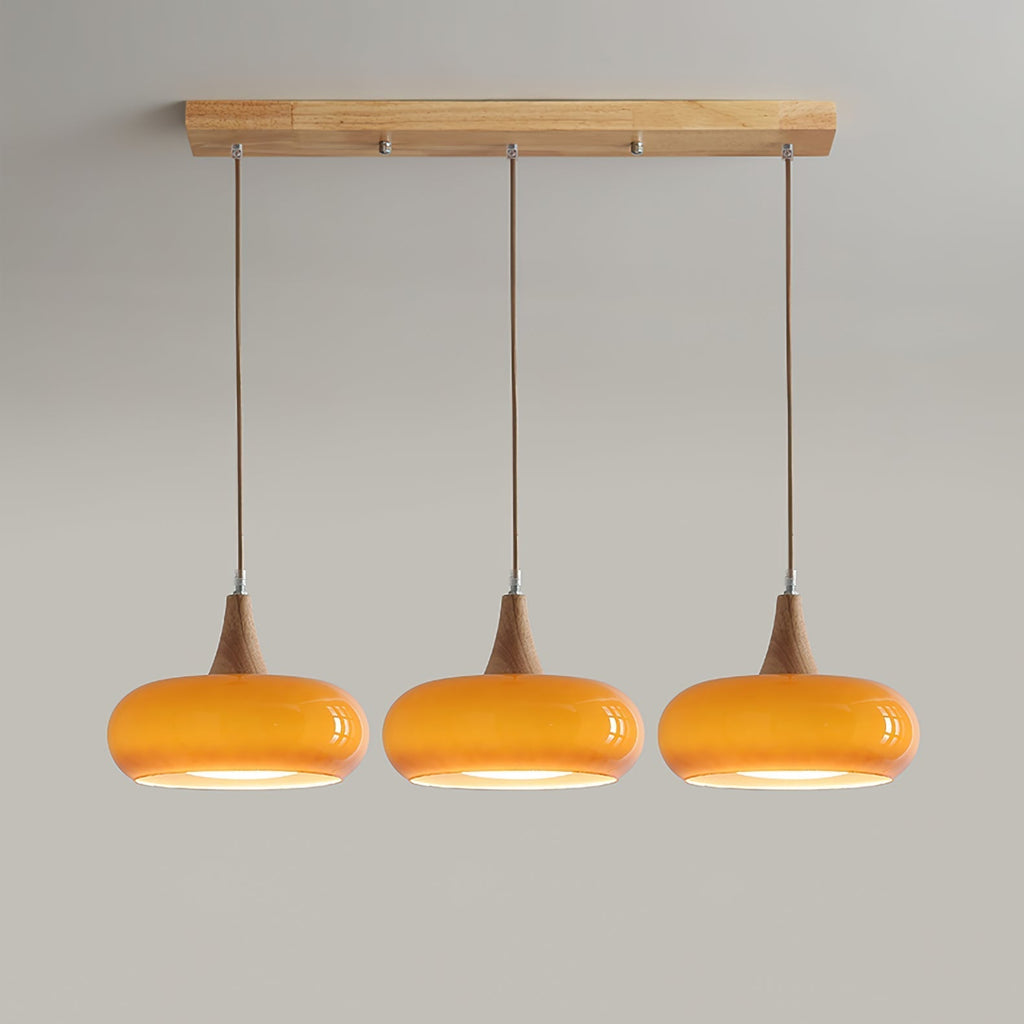 LumaWood Amber Glass Wood Pendant Light With Sleek Metal Detail