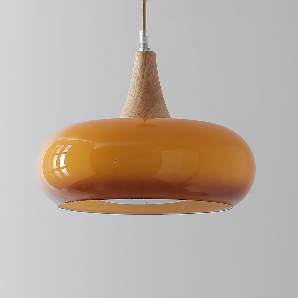 LumaWood Amber Glass Wood Pendant Light With Sleek Metal Detail