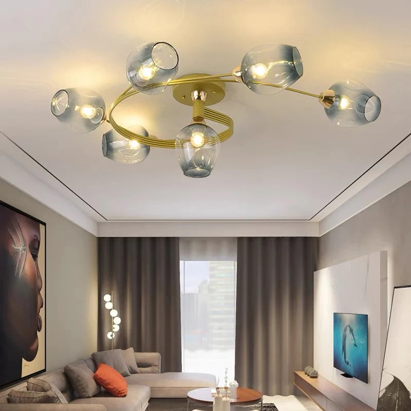 Aurelia Glass Flush Mount Ceiling Light in Black and Gold for Dining Room