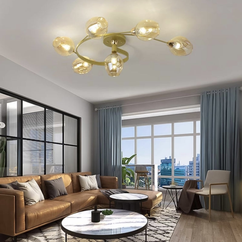 Aurelia Glass Flush Mount Ceiling Light in Black and Gold for Dining Room