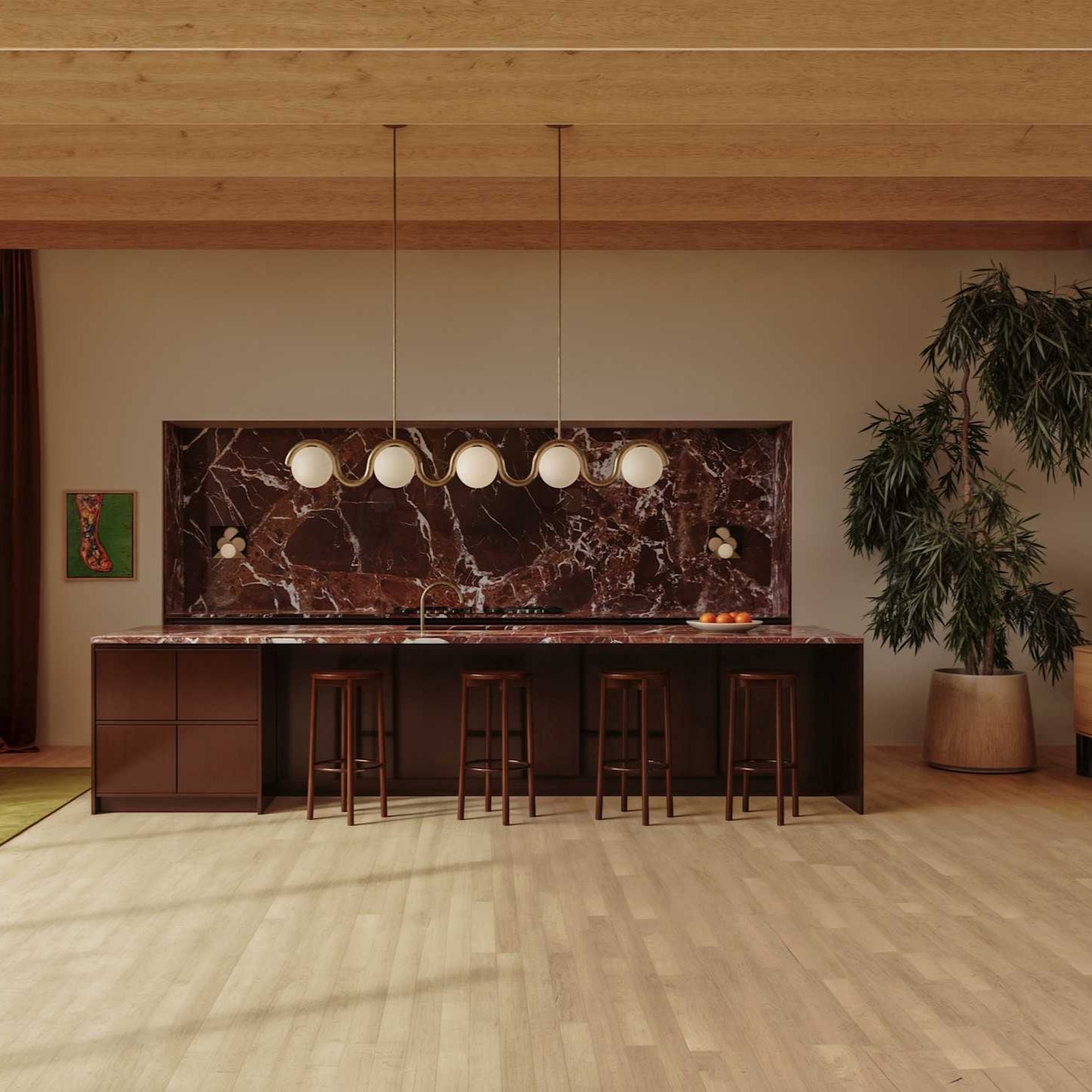 Aurea Linea Chandelier in Red and Silver Finish for Living Room