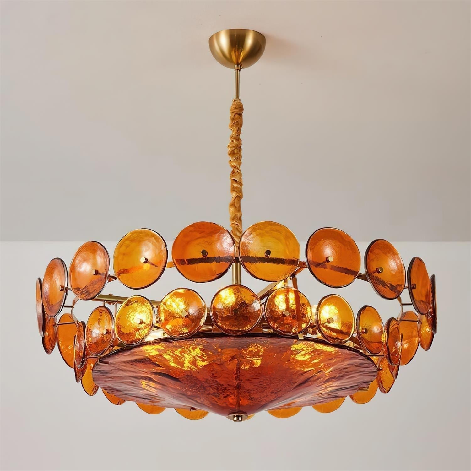 Lumora Amber Glass Chandelier With Adjustable Height