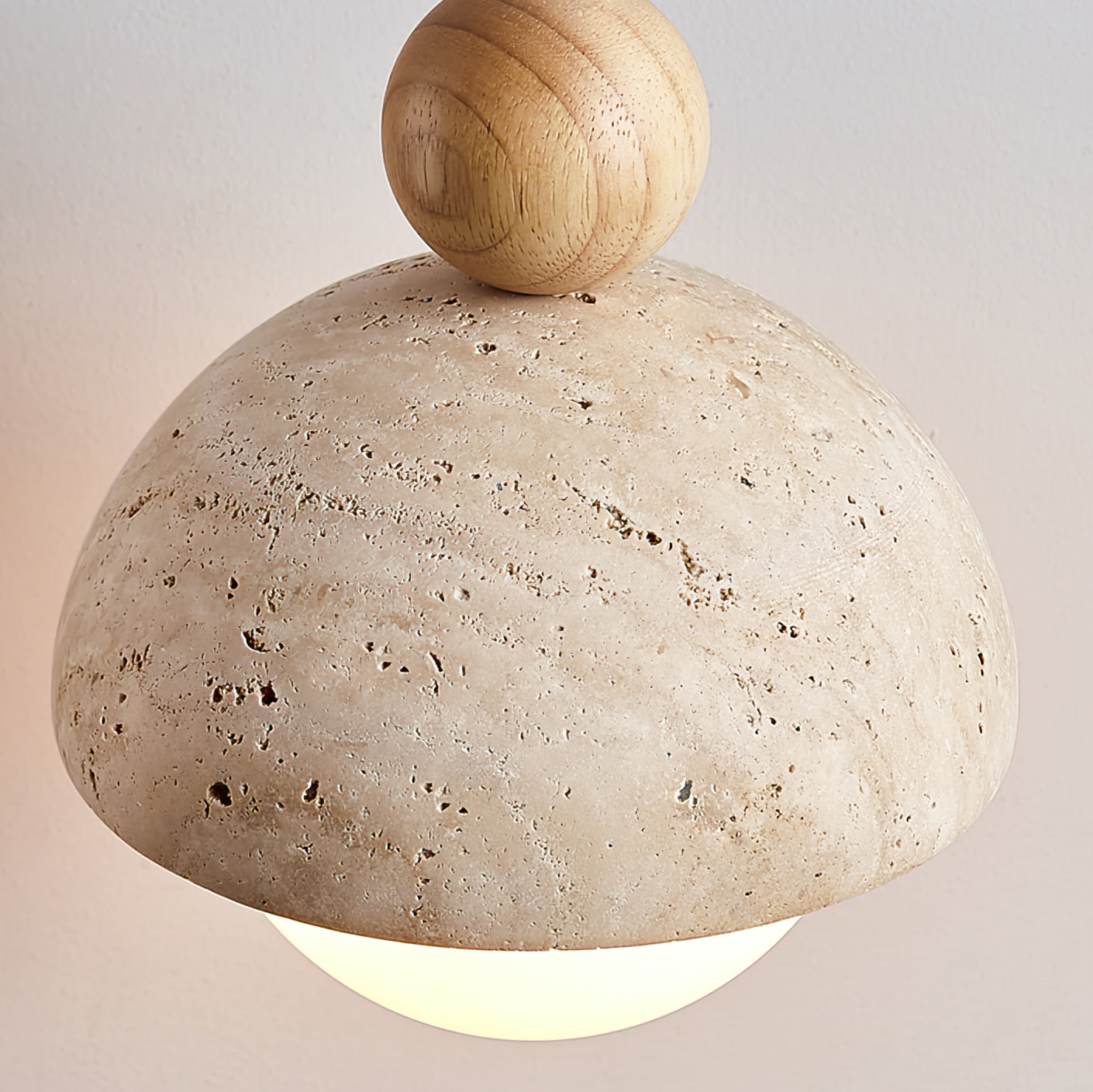 Lyra Glass Dome Travertine Pendant Light With Wood Accents