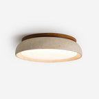 LumaStone Travertine Ceiling Light With Wooden Base And Natural Stone Texture