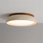 LumaStone Travertine Ceiling Light With Wooden Base And Natural Stone Texture