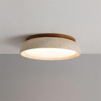 LumaStone Travertine Ceiling Light With Wooden Base And Natural Stone Texture