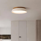 LumaStone Travertine Ceiling Light With Wooden Base And Natural Stone Texture